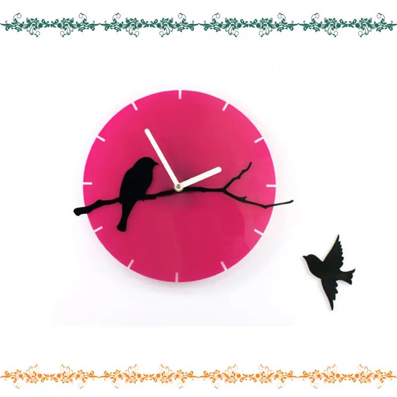Birds Modern Design DIY 3D 2mm Acrylic Wall Clock (12 x 15 Inches)