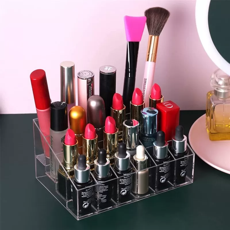 24 Grids Acrylic Makeup Organizer Stand and Nail Polish Holder Lipstick Organizer Storage Makeup Holder Transparent Acrylic Cosmetic Storage Box Rack
