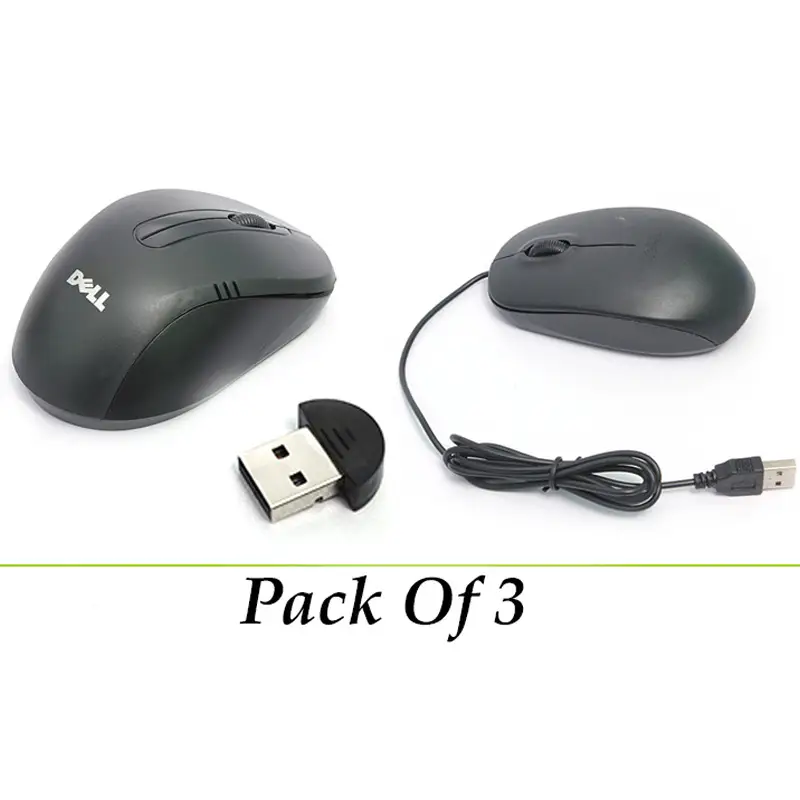 Pack of 3: Optical Mouse Wireless Mouse Bluetooth Dongle