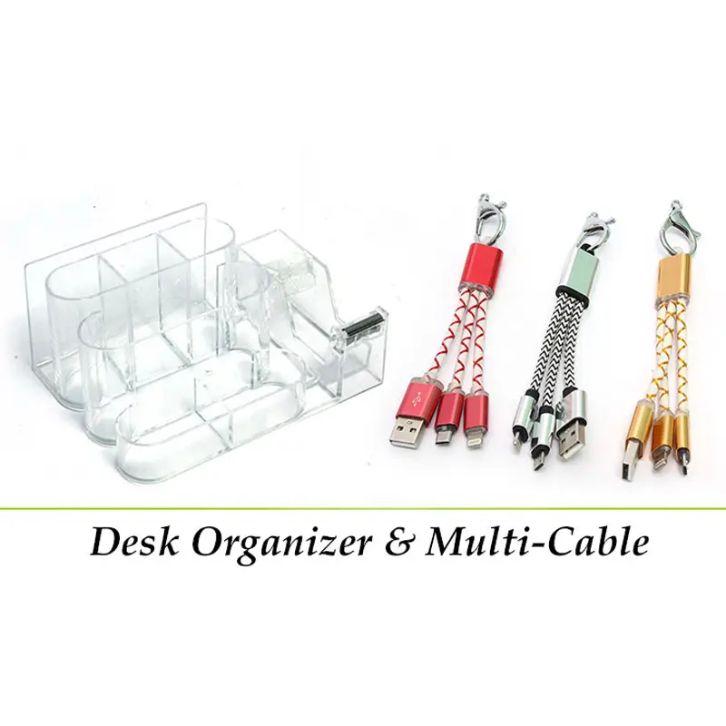 Pack of 2: 1 Desk Organizer 1 Multi-Cable for Android & iOS