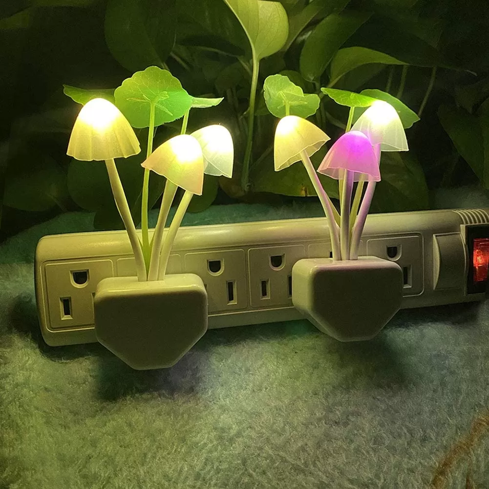 2Pcs Automatic Sensor Light Night Color Changing Romantic Flower LED Night Lights Flower Mushroom Lamp Bedroom Kids Room