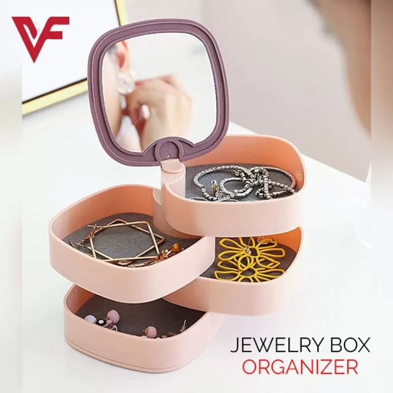 360 Rotating Jewelry Storage Box 4 Layers Portable Travel Jewellery Holder Jewelry Organizer Necklaces Bracelets Rings Earrings Holder with Mirror