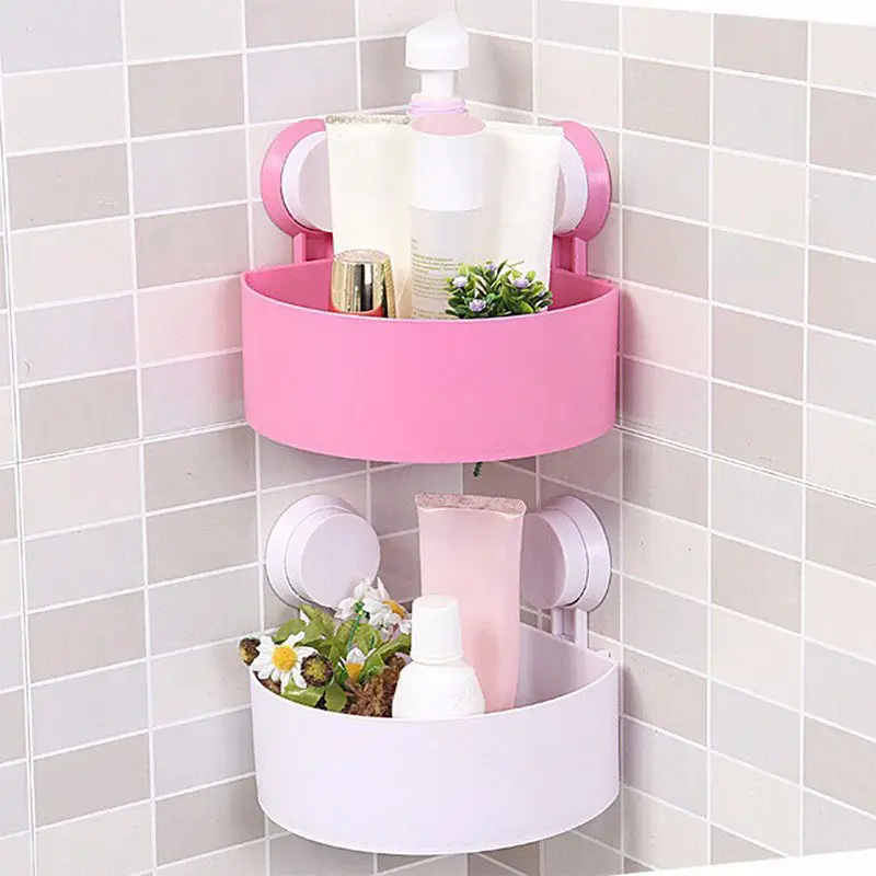 New Lovely Bathroom Corner Storage Rack Organizer Shower Wall Shelf with Suction Cup
