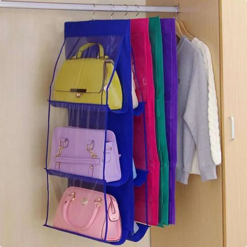 6 Pockets Hanging Purse Handbag Organizer Clear Hanging Shelf Bag Collection