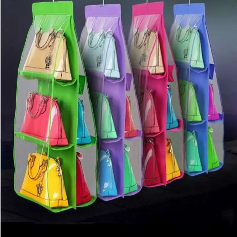6 Pockets Hanging Purse Handbag Organizer Clear Hanging Shelf Bag Collection