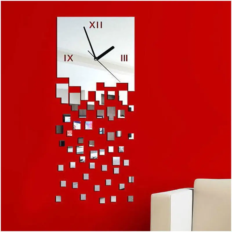 Fly drop masaic mirror clock sticker, 3d acrylic removable wall mirror 3D 2mm Acrylic Wall Clock (28*65cm)