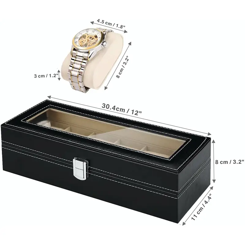 6 Slot Luxury Premium Watch Box Organizer Display Cases with Framed Glass Case