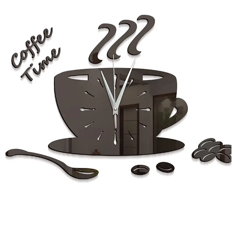 Coffee Cup Coffee Time 2mm DIY 3D Acrylic Wall Clock (35*35 Inches)