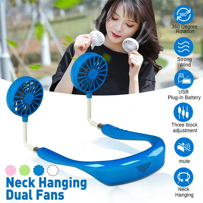 Lazy Neck Hanging Dual Mini Rechargeable Cooling Fan