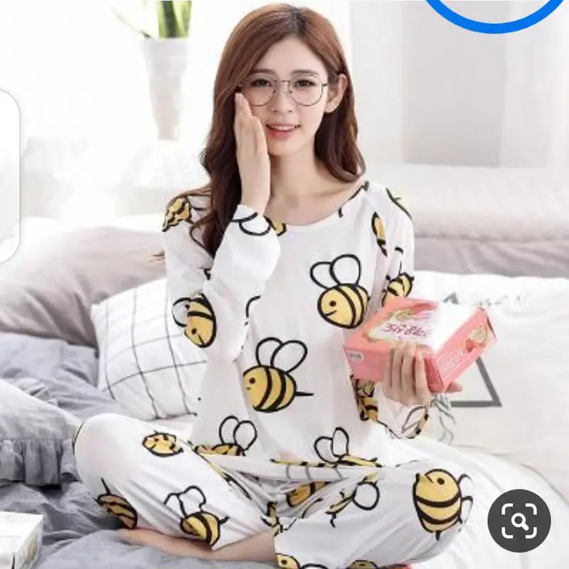 Printed Cotton Ladies Sleep Dress Night Wear with Shirt and Trouser (Design-9)