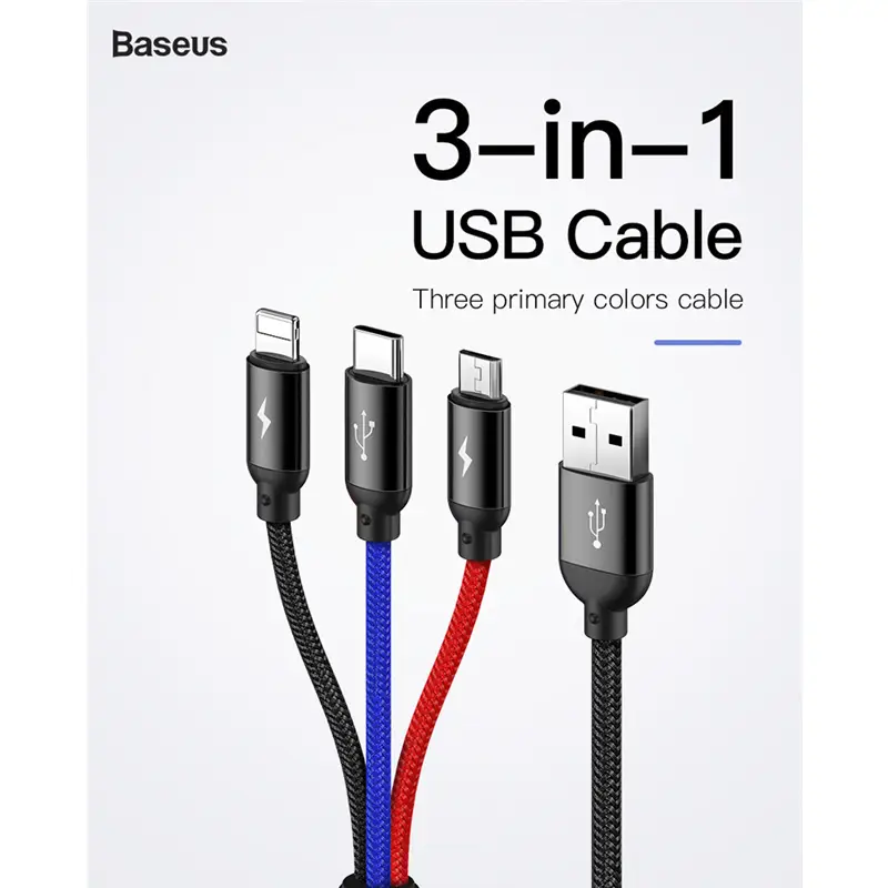 Baseus Three Primary Colors 3-in-1 Rapid Charging Cable (Original)