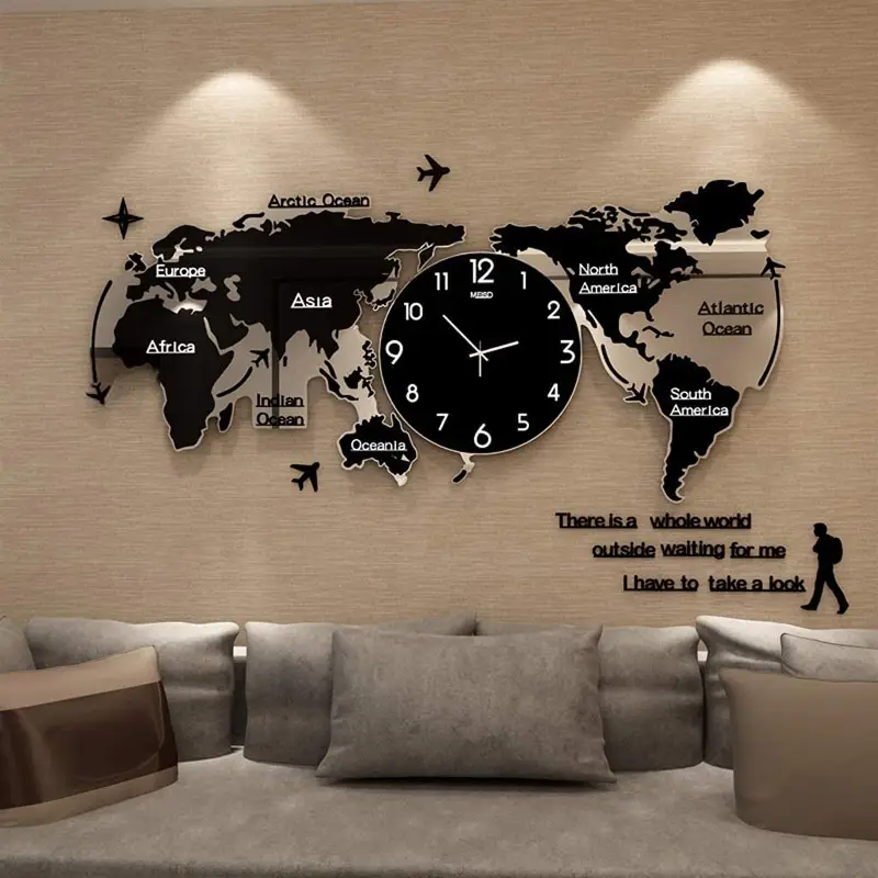 Creative World Map Large Wooden DIY 3D Wall Clock (80*60 Inches)