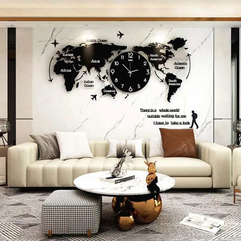 Creative World Map Large Wooden DIY 3D Wall Clock (80*60 Inches)