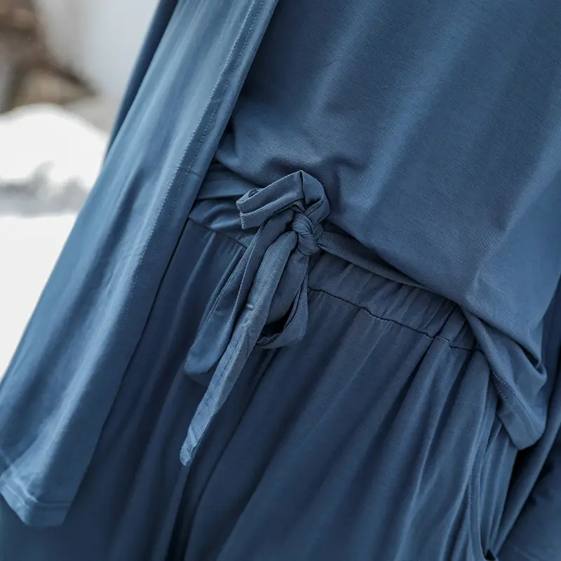 3Pcs Pajama Suit Women Modal Long-sleeved Vest For Leisure Home Wear Female Sleepwear (Black)