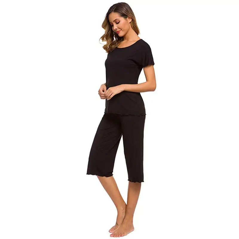 Womens Ultra Soft Tank Top and Capri Pajama/Pj Sets Sleepwear (Black)