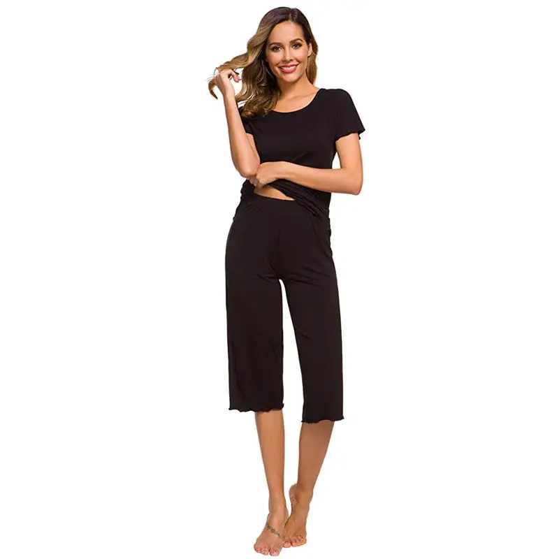 Womens Ultra Soft Tank Top and Capri Pajama/Pj Sets Sleepwear (Black)