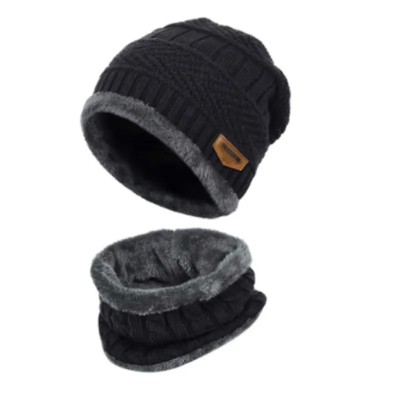 Winter Inside Warm Fleece Fur Wool Beanie Cap with Neck Warmer