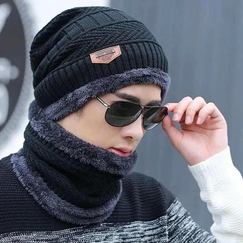 Winter Inside Warm Fleece Fur Wool Beanie Cap with Neck Warmer