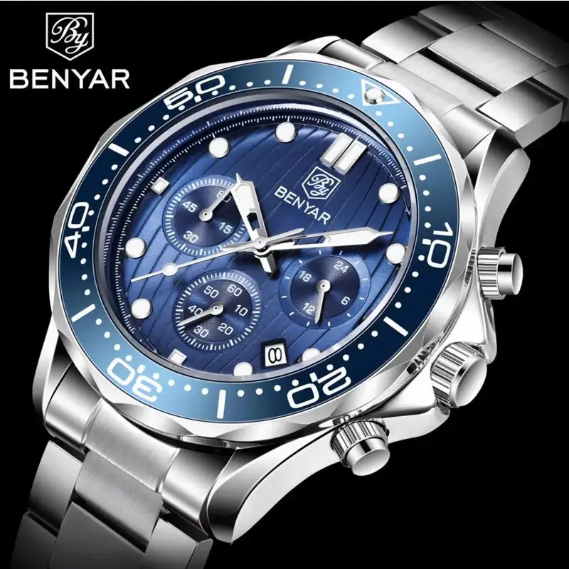 Benyar Chronograph Edition Blue Dial Watch Wrist Watch (BY-1144)