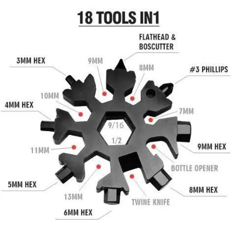 18-in-1 Stainless Steel Snowflakes Multi-tool 18 in 1