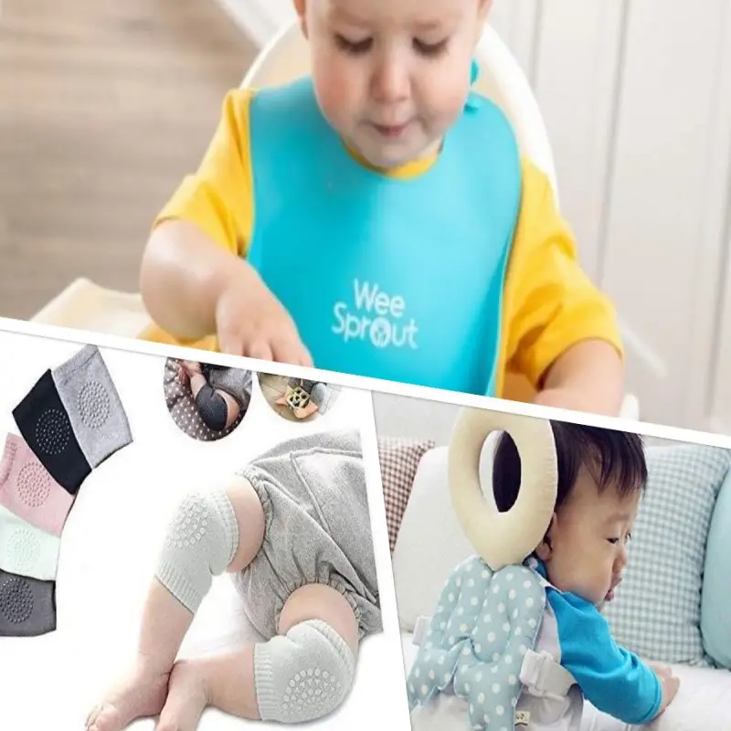 Combo 2 - Pack Of 3 Baby Knee Pad Silicon Bib Old Angel Head Protector