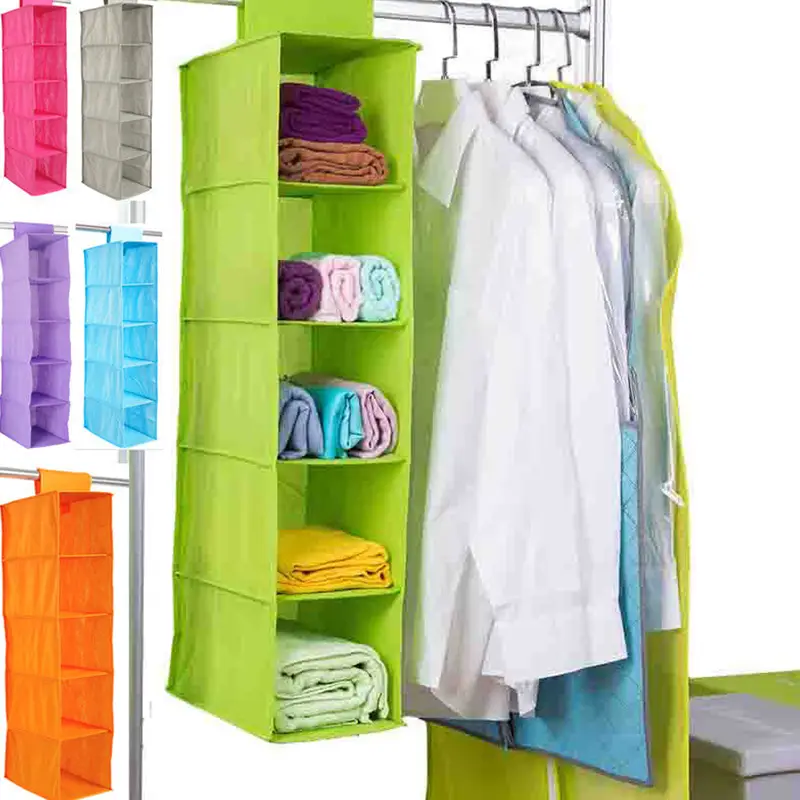 5 Shelf Portable Foldable Hanging Wardrobe Section Storage Organiser