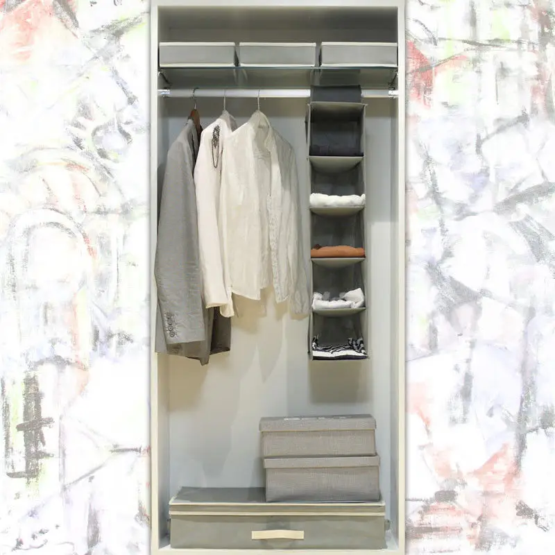 5 Shelf Portable Foldable Hanging Wardrobe Section Storage Organiser