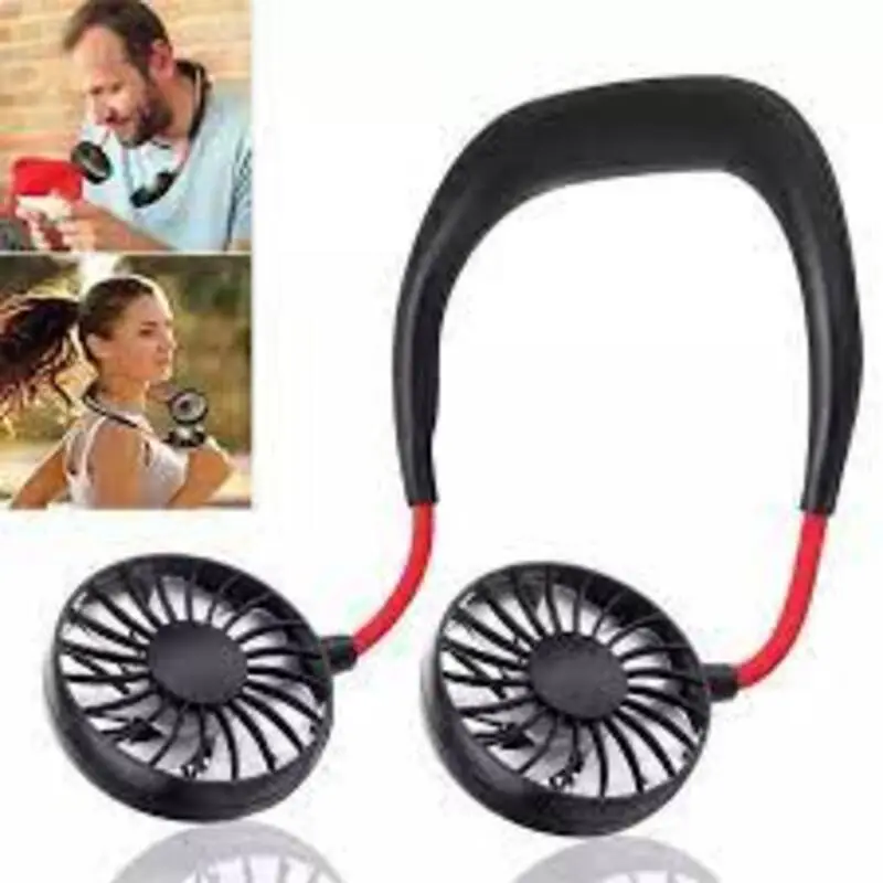 Lazy Neck Hanging Dual Mini Rechargeable Cooling Fan Without Light