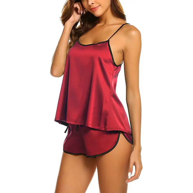 Womens Sexy Lingerie Sleepwear Tank Top And Shorts (Red)