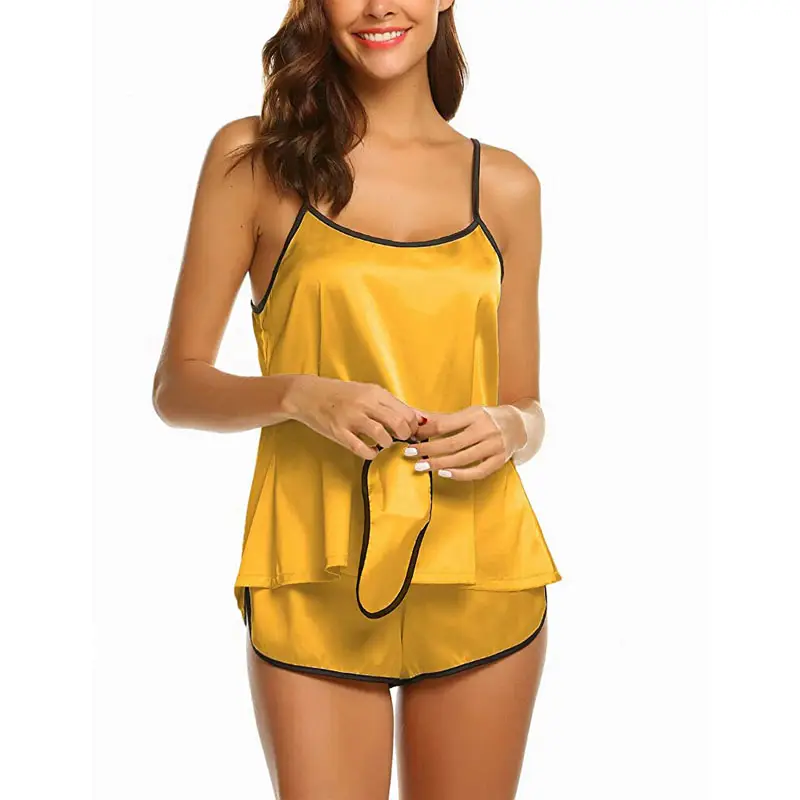 Womens Sexy Lingerie Sleepwear Tank Top And Shorts (Yellow)