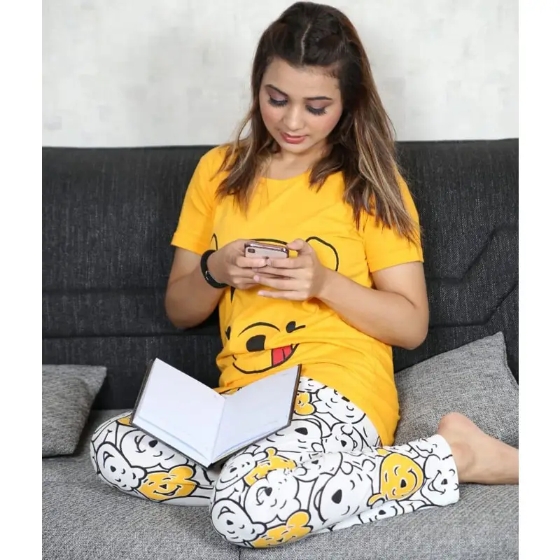 Printed Cotton Ladies Sleep Dress Night Wear with Shirt and Trouser (Design-106)