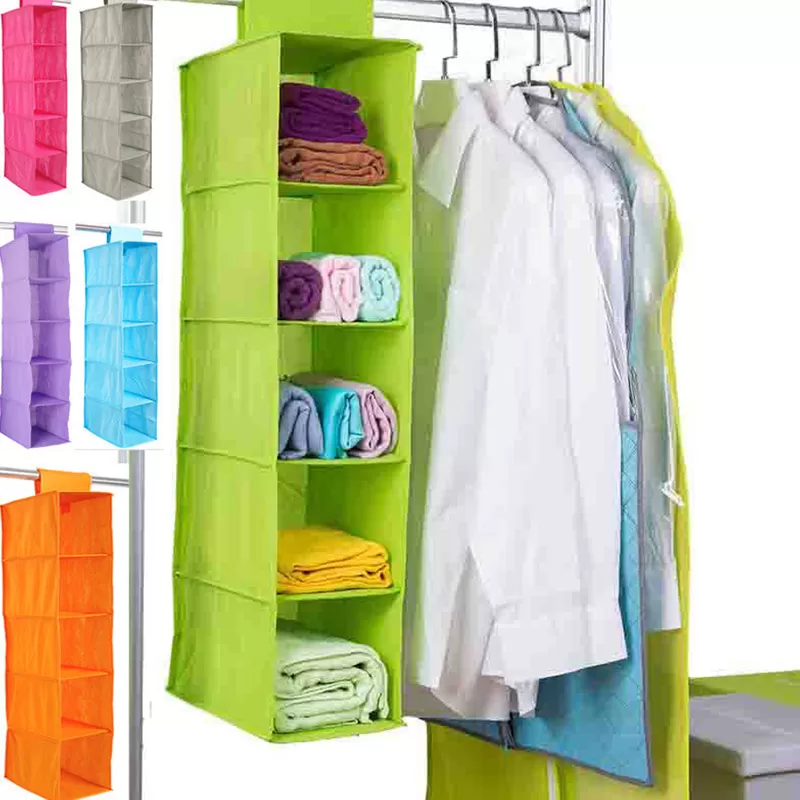 5 Shelf Portable Foldable Hanging Wardrobe Section Storage Organiser (Pack Of 2)