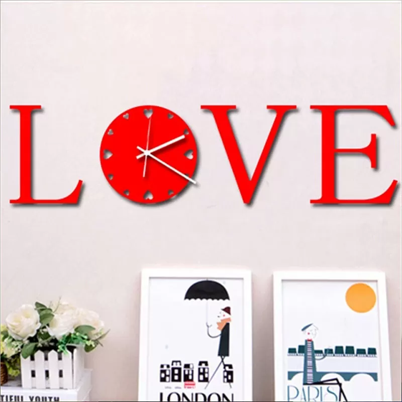 New Red Love Design DIY 3D 2mm Acrylic Wall Clock (48 inches)