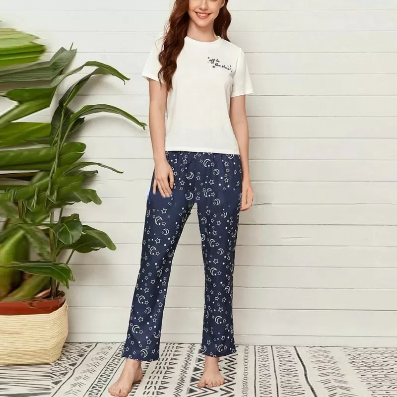 Printed Cotton Ladies Sleep Dress Night Wear with Shirt and Trouser (Design-87-B)