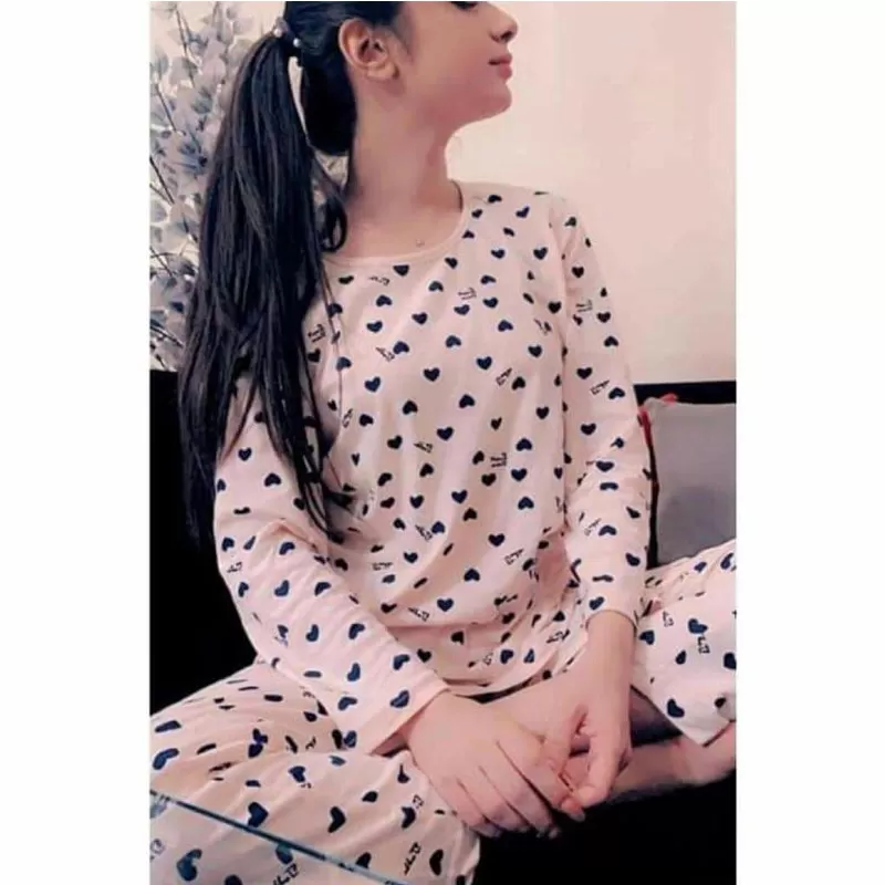 Printed Cotton Ladies Sleep Dress Night Wear with Shirt and Trouser (Design-42-B)