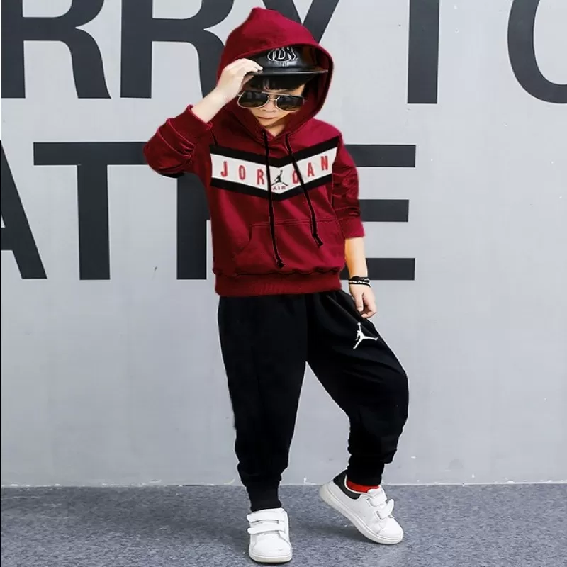 Spring Fall Stylish Casual Red Jordan Tracksuits For Kids