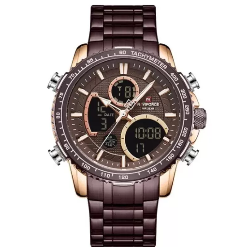 NAVIFORCE Dual Time Edition Brown Dial Wrist Watch (nf-9182-4)