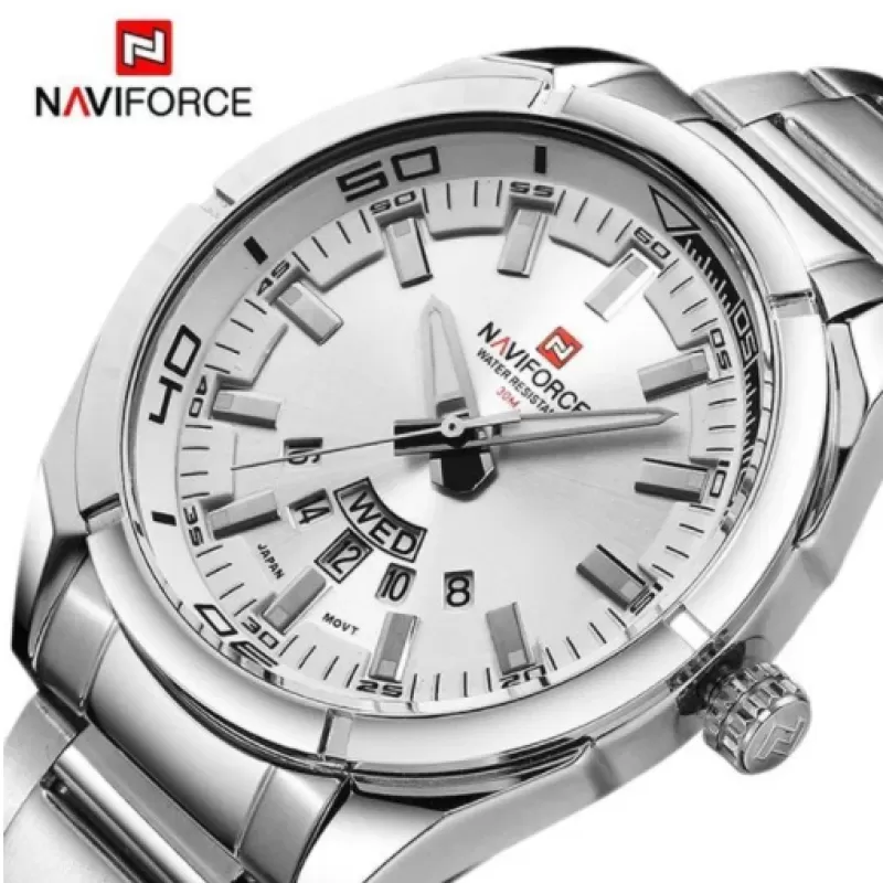 NAVIFORCE Day and Date Edition White Dial Wrist Watch (nf-9038-1)