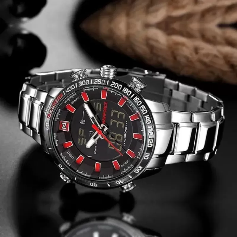 NAVIFORECE Dual Time Edition Black Dial Red Markings (nf-9093-8)