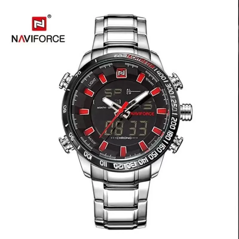 NAVIFORECE Dual Time Edition Black Dial Red Markings (nf-9093-8)