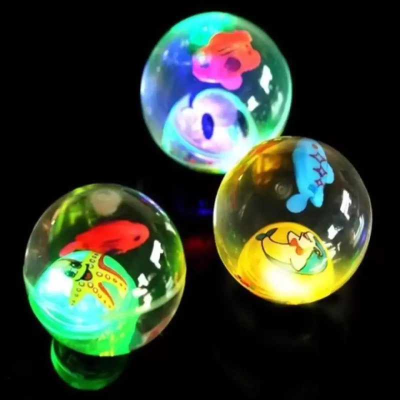 pack of 3 Rubber Ball High Bouncing Ball LED Light Up Glitter Chamak with Colorful Fish Spiderman or Ben10 Inside