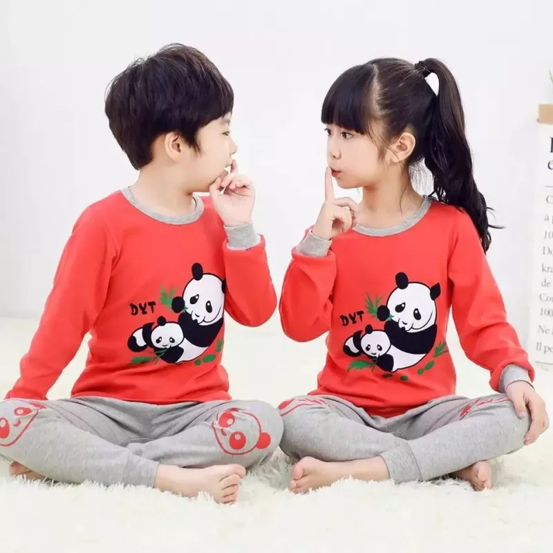 Baby Or Baba Red and Grey Panda print Kids Night Suit (KD-055)