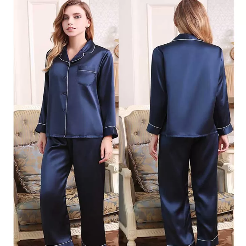 Silk Night Suit For Women (Blue) (Design-2)