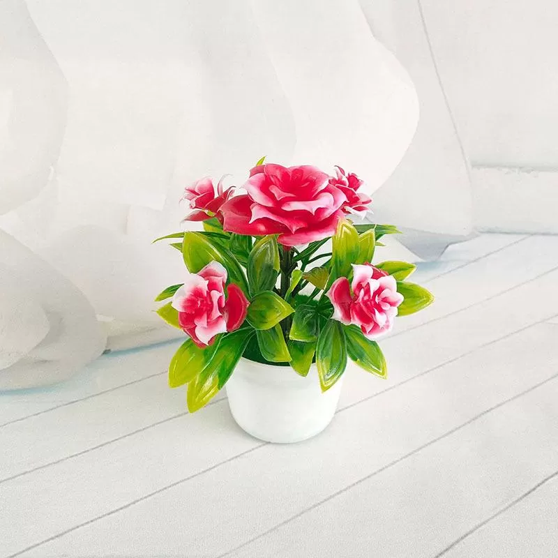 White Plastic Set Of 2 Artificial Small Flower Pots