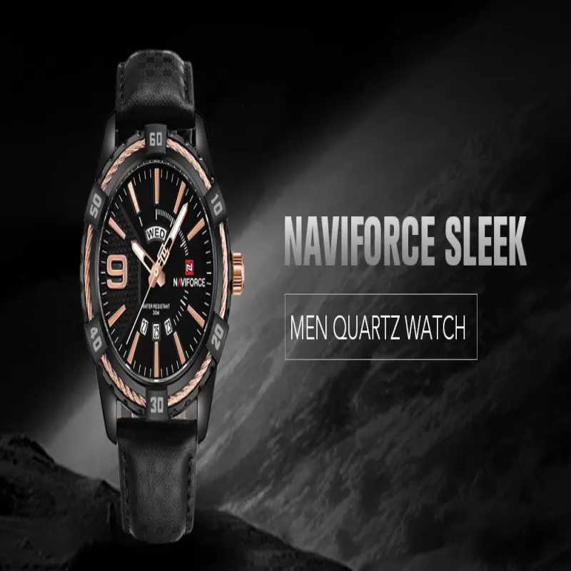 NAVIFORCE Day and Date Edition Black Dial & Strap Wrist Watch (nf-9117-4)