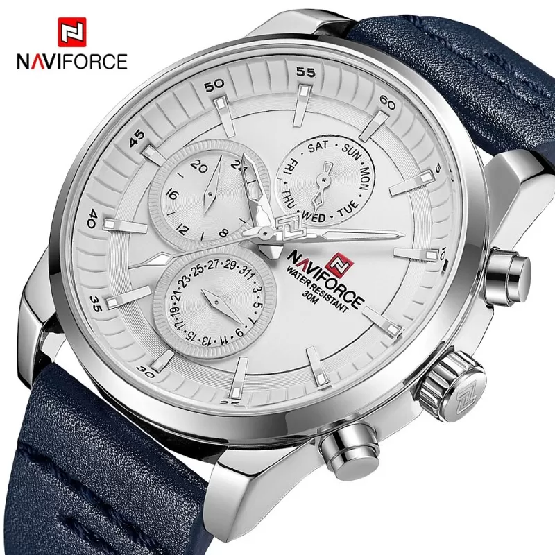 NAVIFORCE Chronograph Edition White Dial Dark Blue Strap Wrist Watch (nf-9148-1)