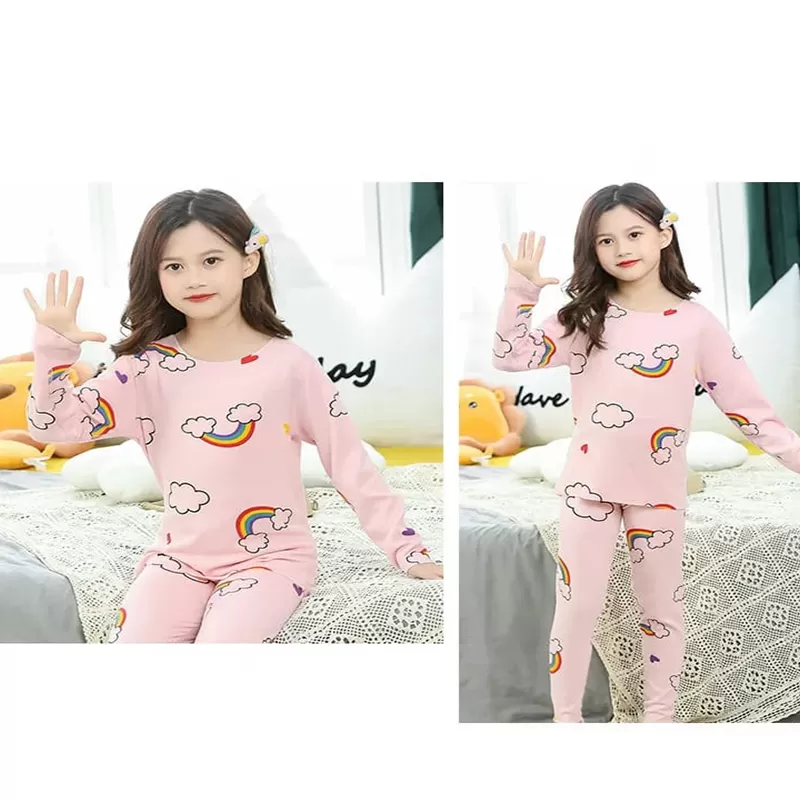Baby Or Baba Pink Cloud and Rainbow print Kids Night Suit (KD-065)