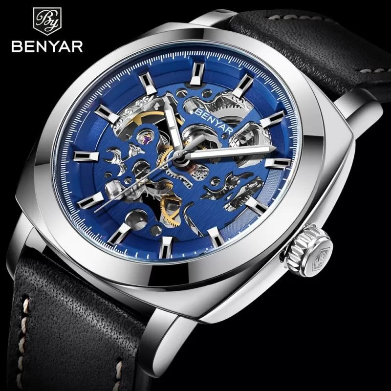BENYAR Automatic Edition Blue Dial Black Strap Wrist Watch (BY-1070)