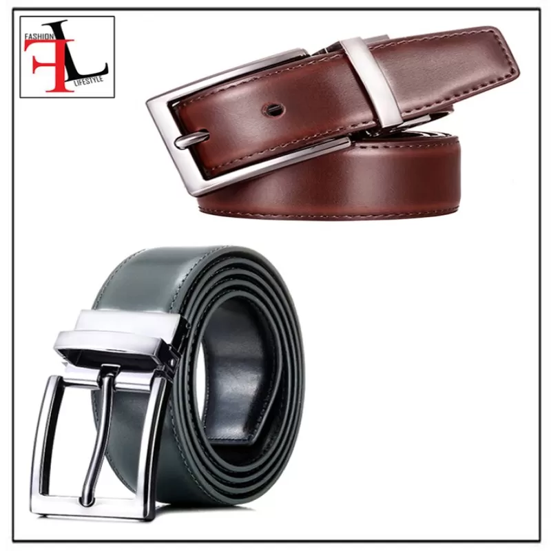 Pack of 1- 2 in 1 Double Sided Black and Brown Best Quality Leather Belt for Men/Boys