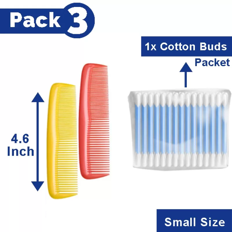 3 pc set Pocket Comb for hair Men & Women Small travel Comb Pocket Size plus Cotton Buds packet